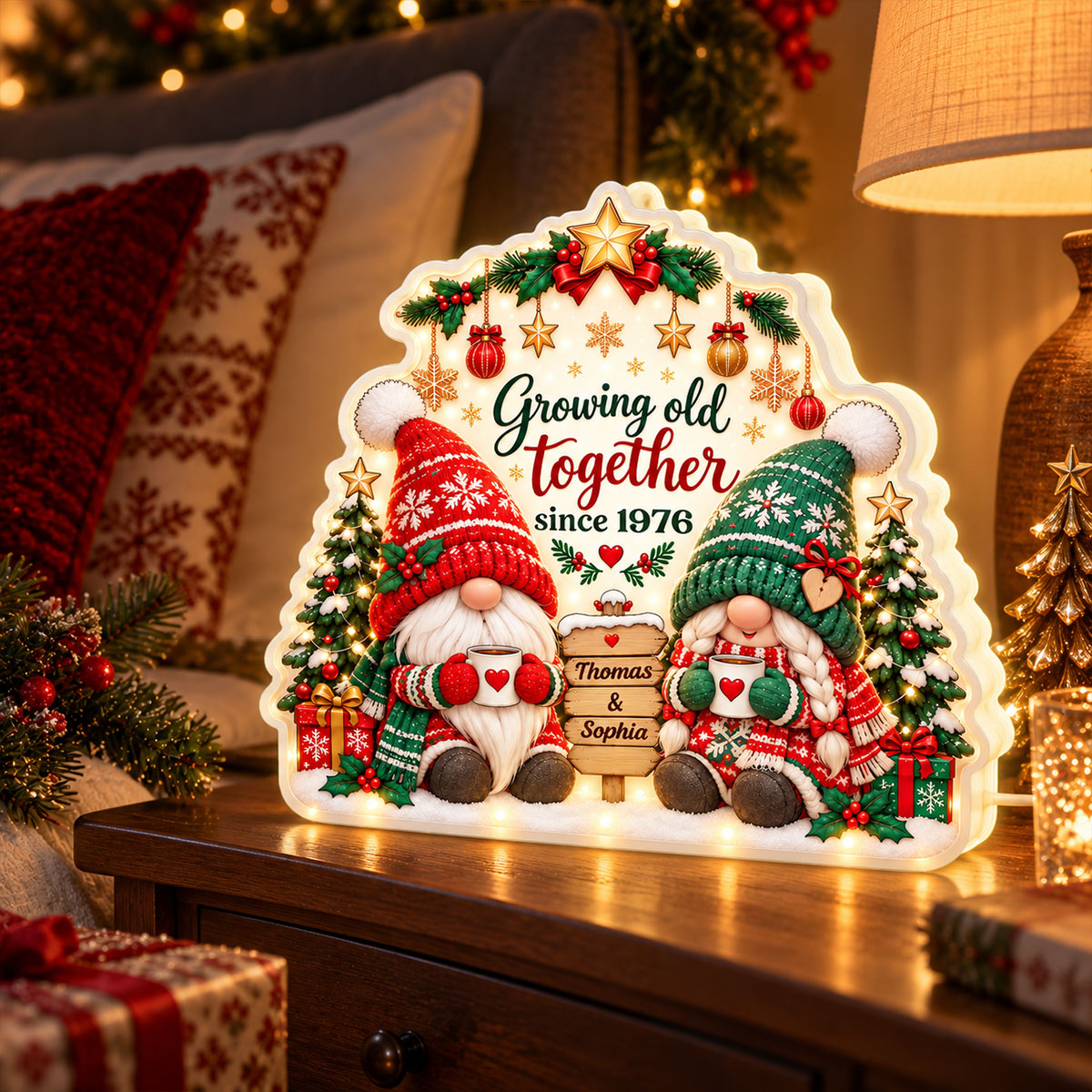 Gnome Couple Growing Old Together Since personalized light box