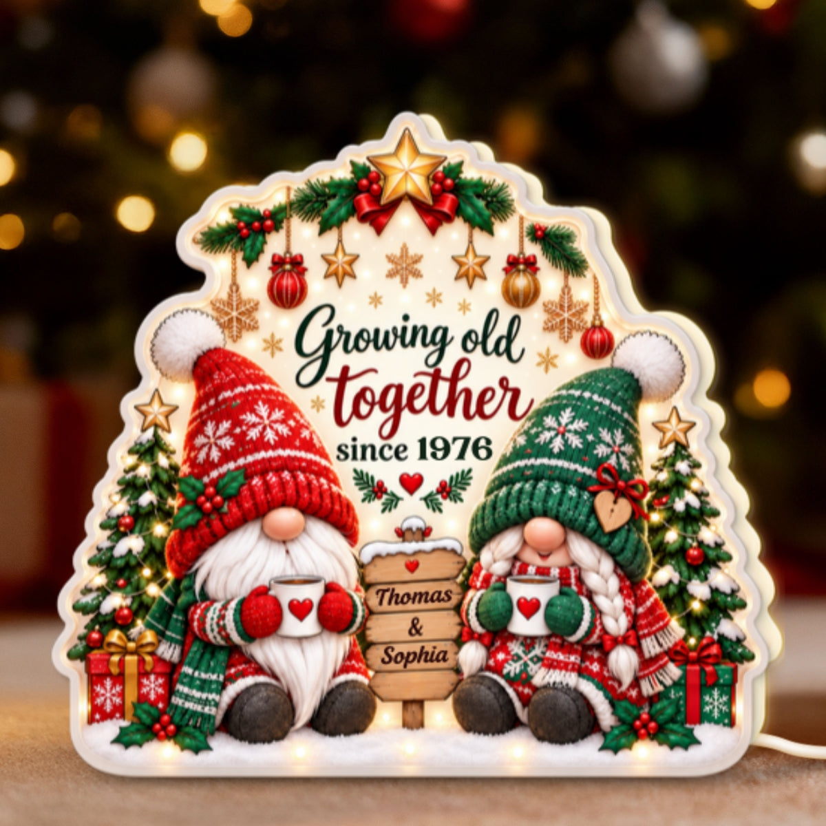 Gnome Couple Growing Old Together Since personalized light box