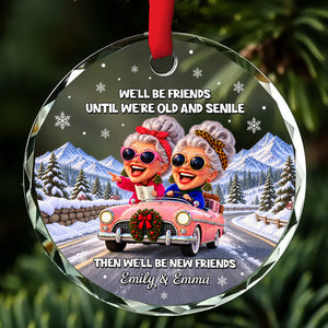 Old And Senile Besties personalized glass ornament