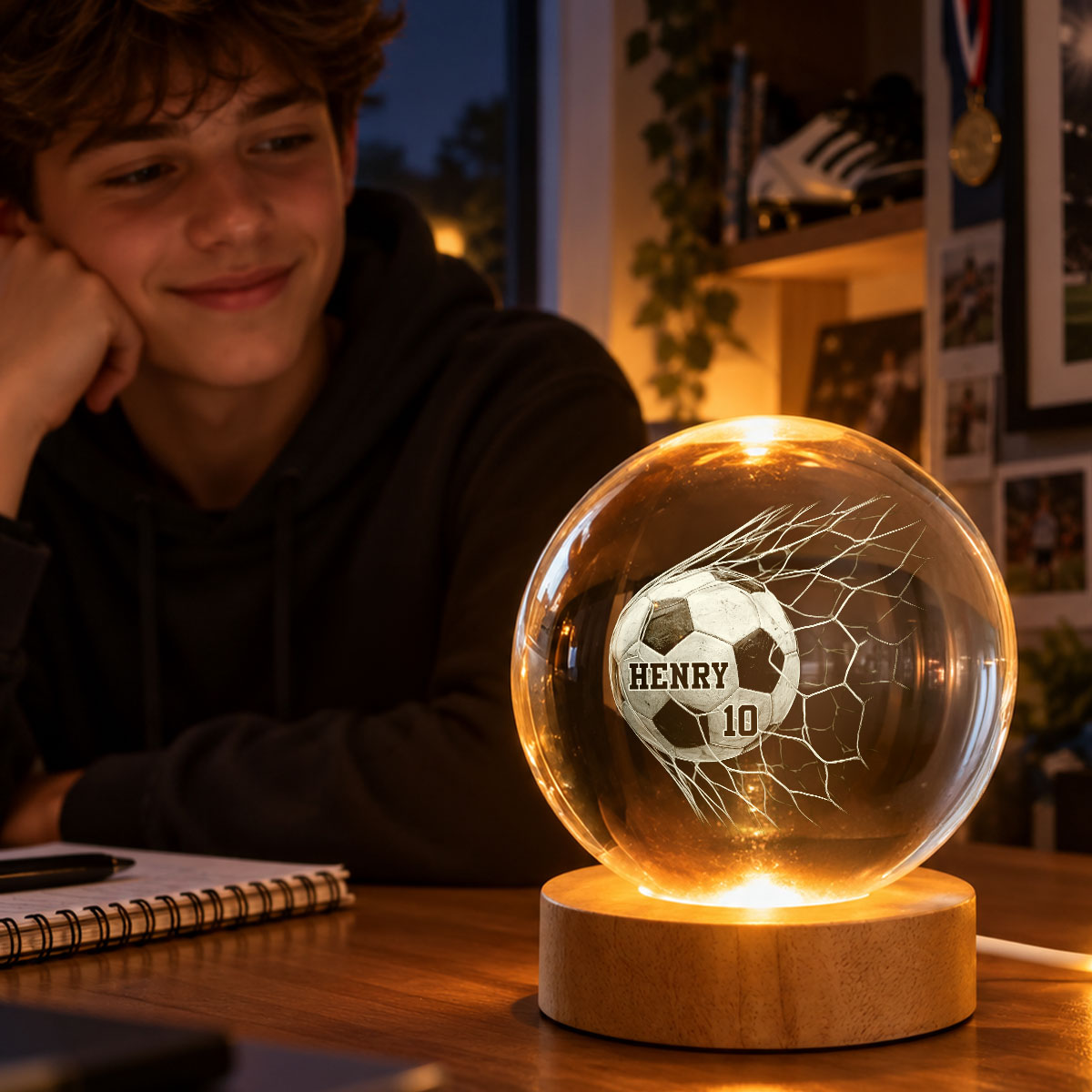 Proud Soccer Player Custom Name And Number - Personalized Crystal Ball
