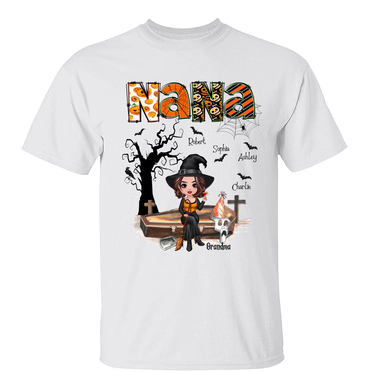 Halloween Grandma Mom Orange Patterned - Personalized Shirt - Gift For Mom, Grandma
