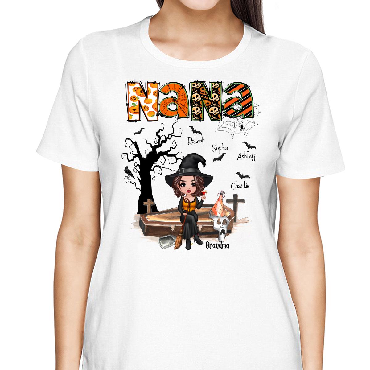 Halloween Grandma Mom Orange Patterned - Personalized Shirt - Gift For Mom, Grandma