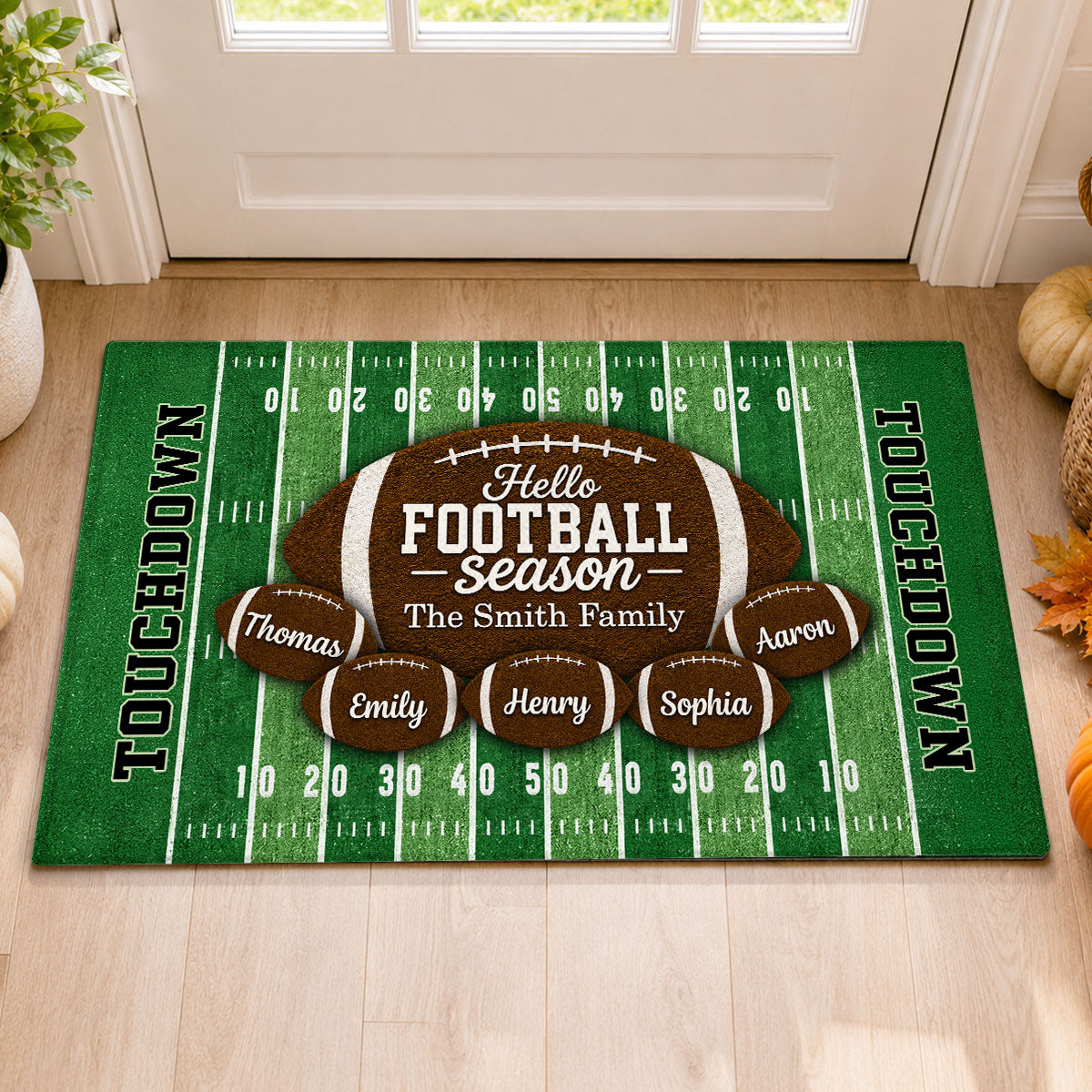 Hello Football Season Custom Family Names personalized doormat