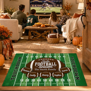Hello Football Season personalized doormat at the door