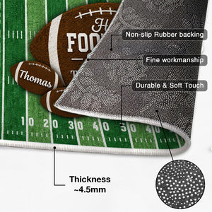 Hello Football Season personalized doormat features