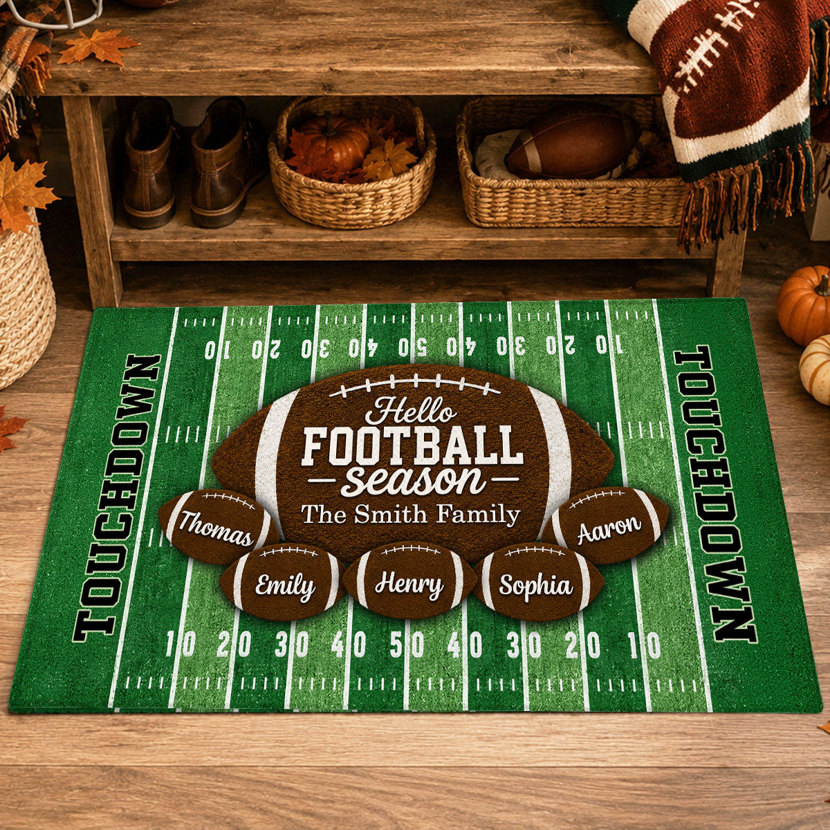 Hello Football Season personalized doormat material