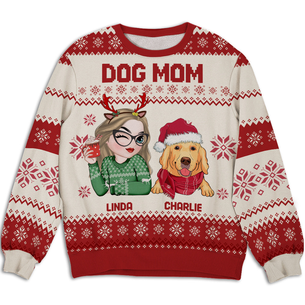 Dog Mom Christmas - Personalized All-Over-Print Sweatshirt