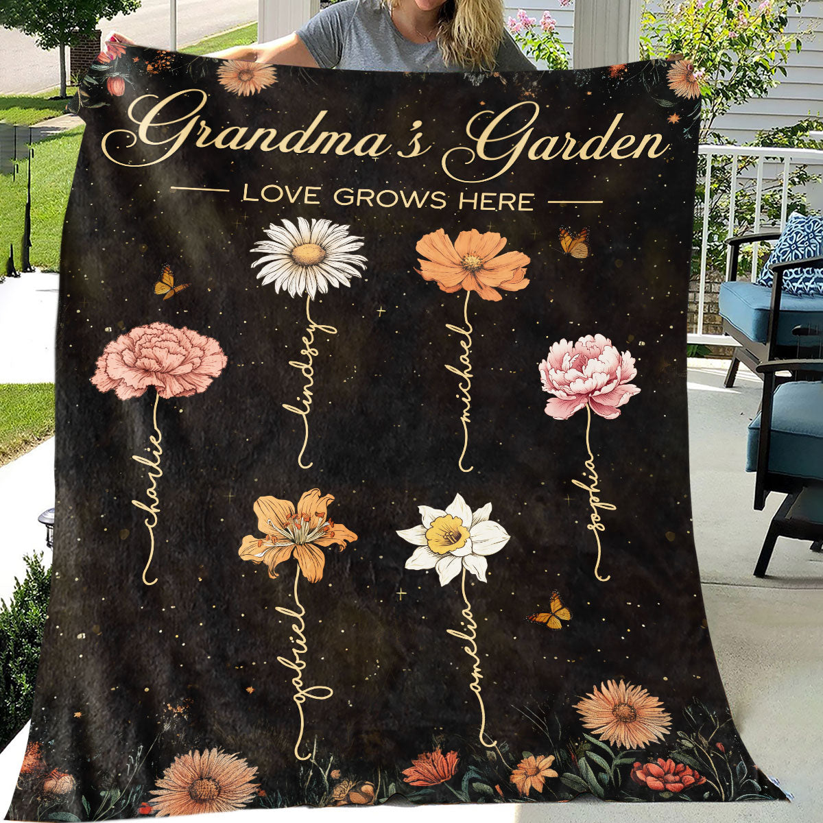 Grandma's Garden Vintage Birth Month Flower - Personalized Fleece Blanket