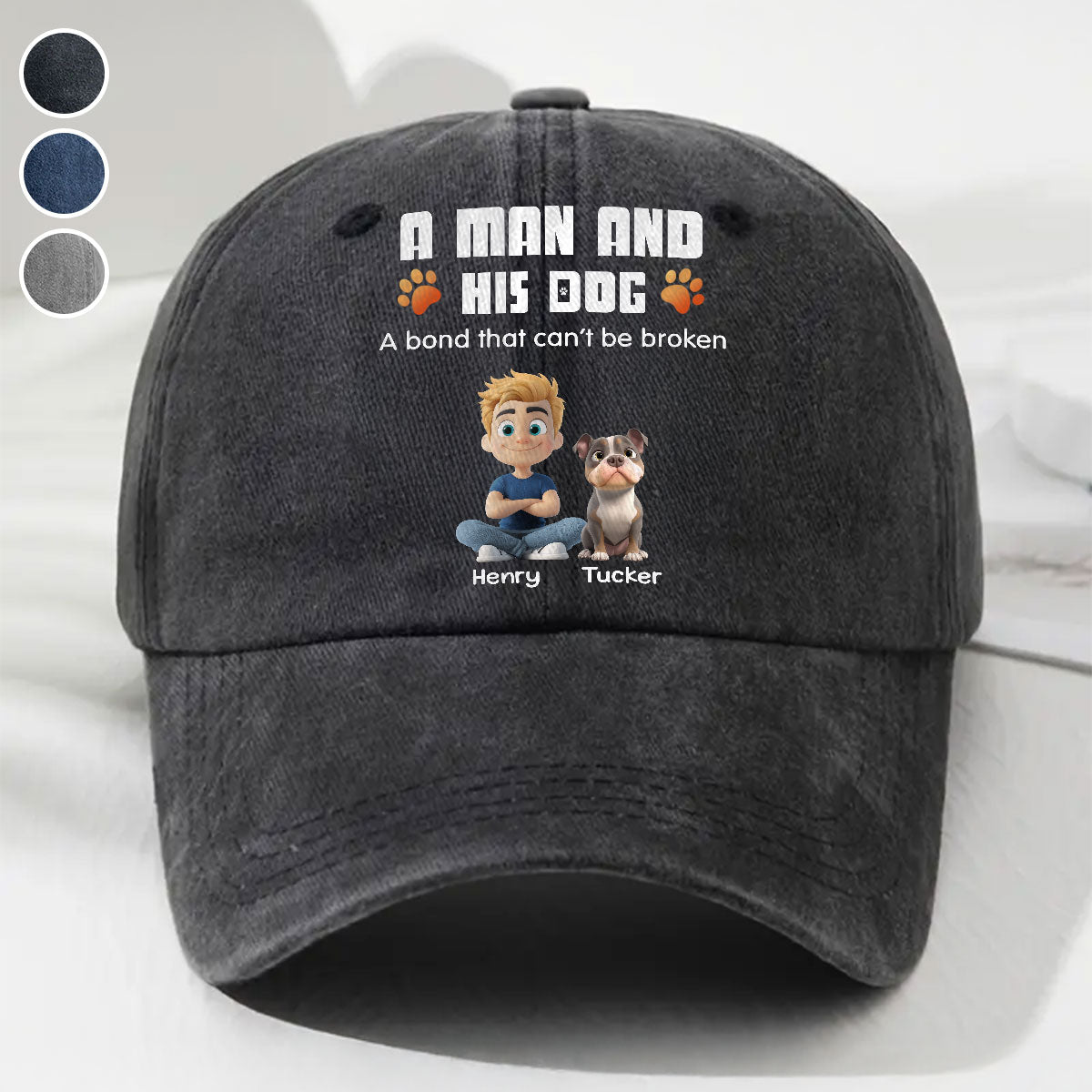 Human And Their Dog Cartoon Personalized Vintage Washed Denim Cap