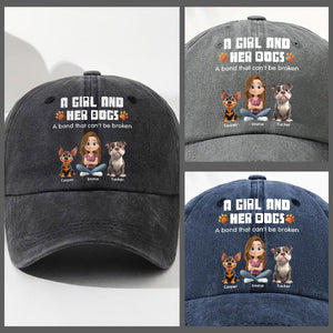 Human And Their Dog Cartoon Personalized Vintage Washed Denim Cap