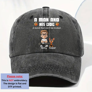 Human And Their Dog Cartoon Personalized Vintage Washed Denim Cap