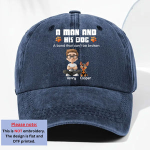 Human And Their Dog Cartoon Personalized Vintage Washed Denim Cap