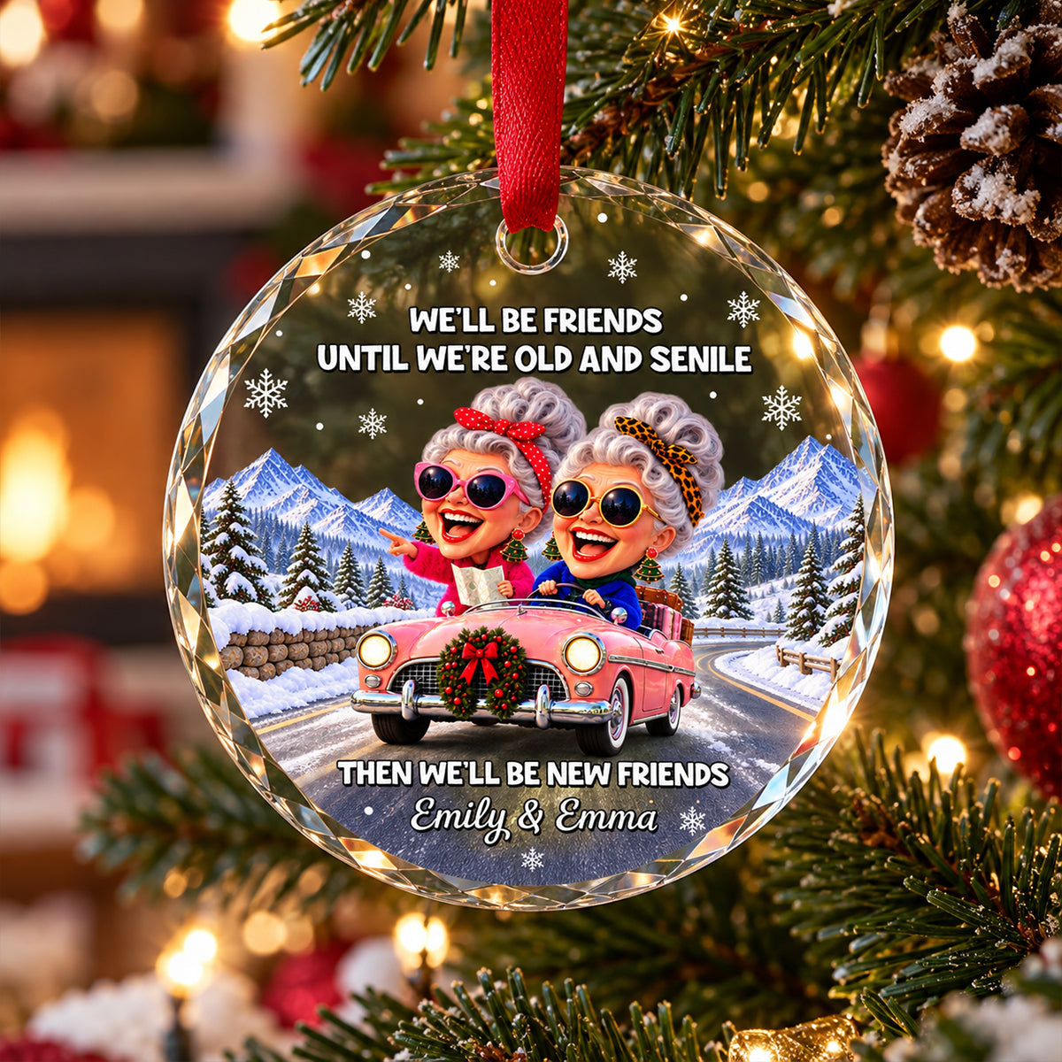 Old And Senile Besties glass ornament