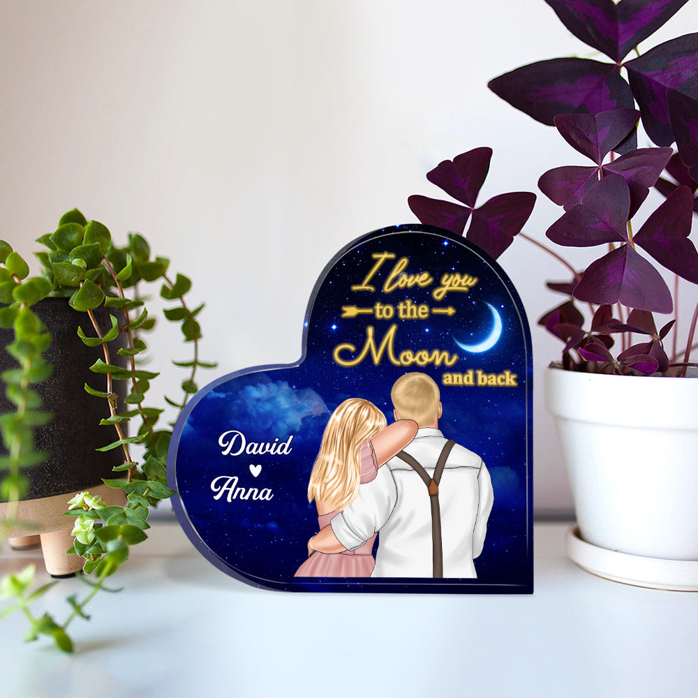 I Love You To The Moon And Back personalized heart shaped acrylic plaque