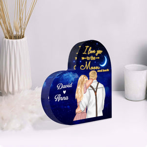 I Love You To The Moon And Back personalized heart shaped acrylic plaque