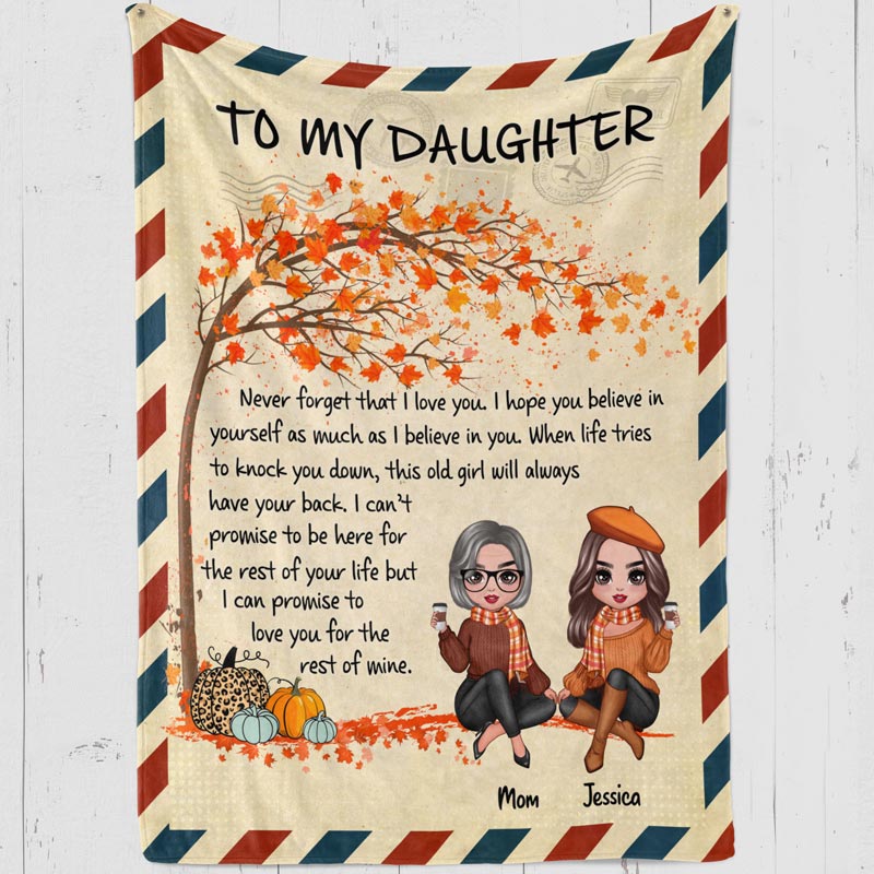 Fall Season To My Daughter letter personalized fleece blanket