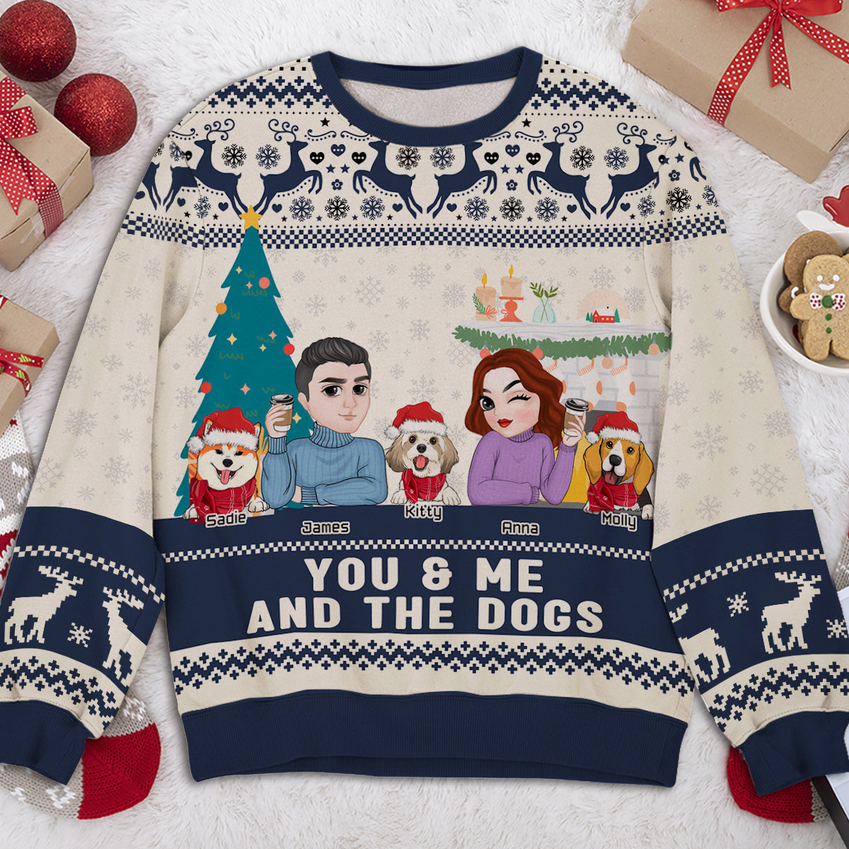 Couple And Dogs - Personalized All-Over-Print Sweatshirt