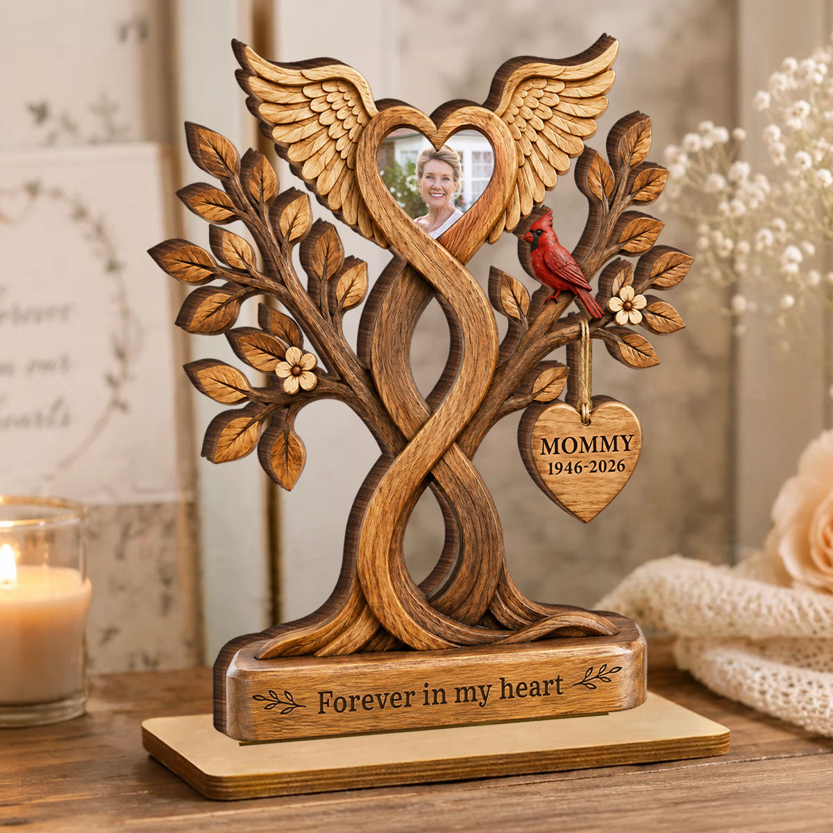 Forever in Our Hearts Memorial - Personalized 2-Layered Wooden Plaque