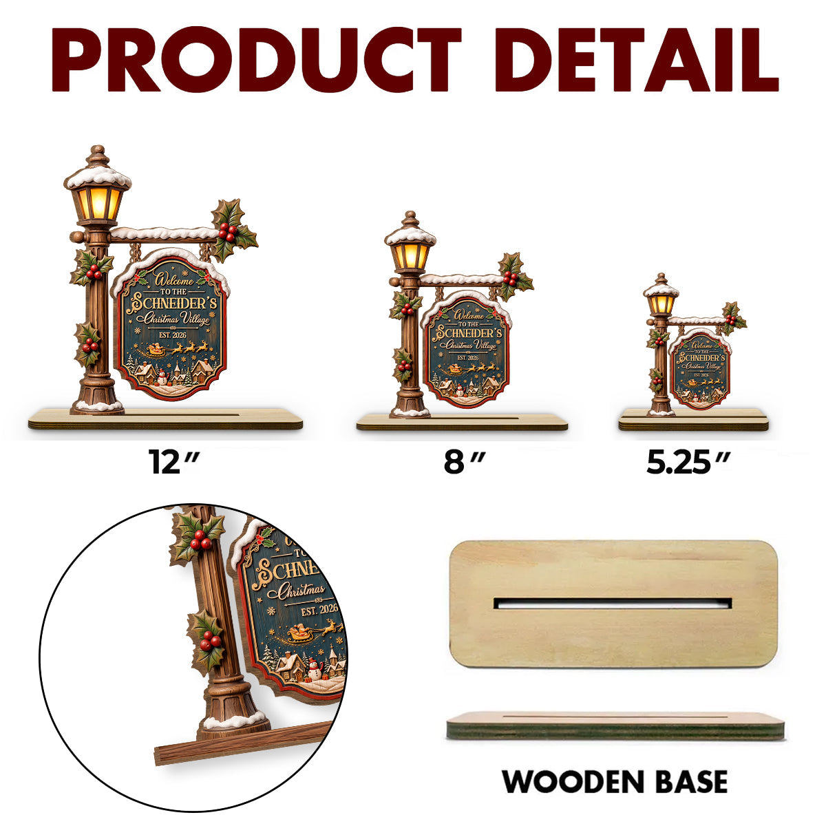 2-layer wood plaque product detail and sizes