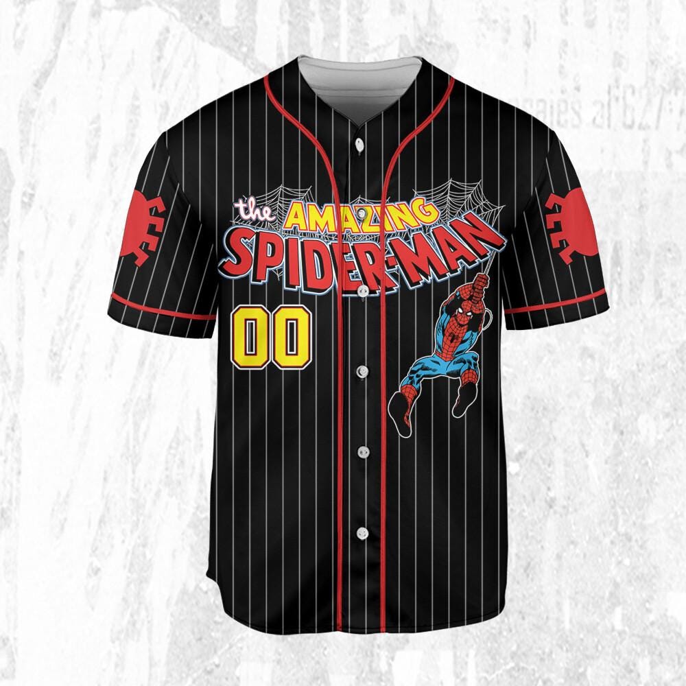 Personalize The Amazing Spider-Man Uniform Baseball Style Black, Superhero Jersey Team, Hero Jersey Gift, Spider-Man Baseball Team Outfit