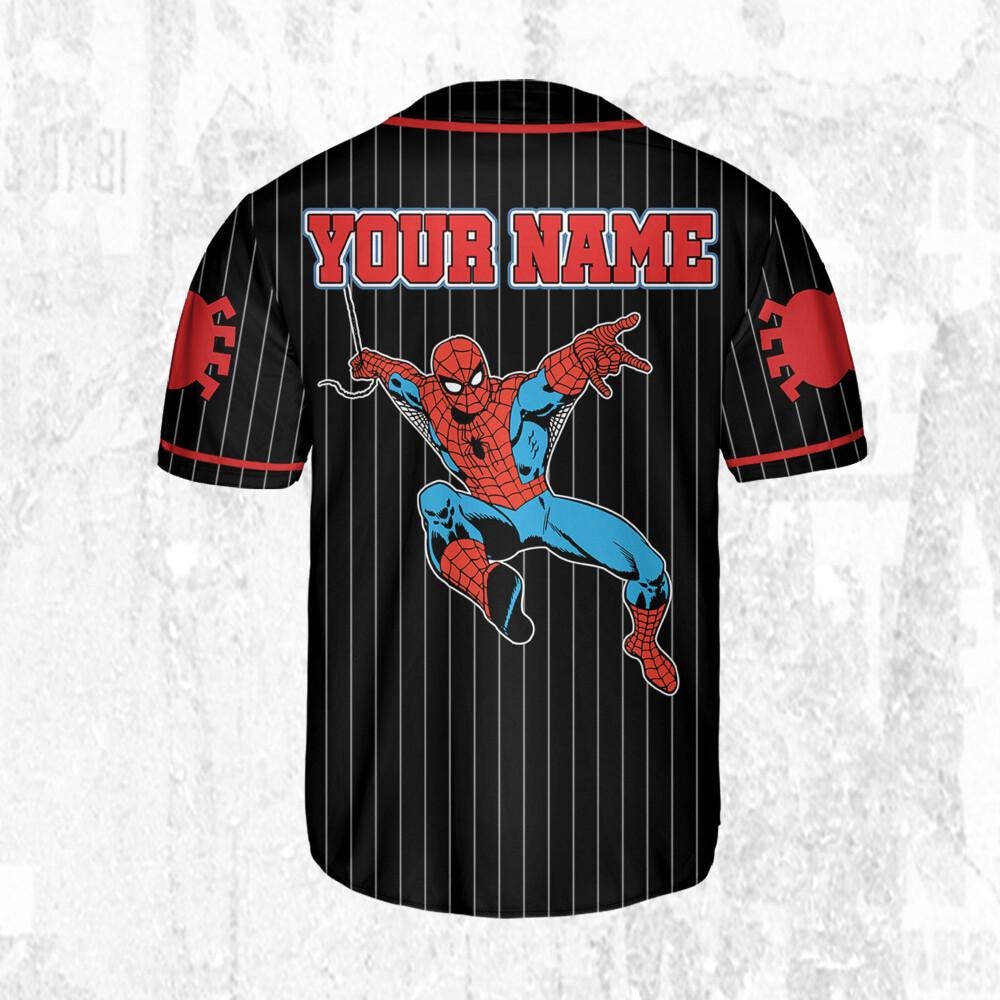 Personalize The Amazing Spider-Man Uniform Baseball Style Black, Superhero Jersey Team, Hero Jersey Gift, Spider-Man Baseball Team Outfit