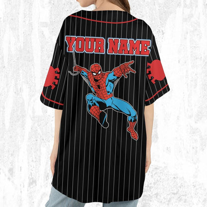 Personalize The Amazing Spider-Man Uniform Baseball Style Black, Superhero Jersey Team, Hero Jersey Gift, Spider-Man Baseball Team Outfit