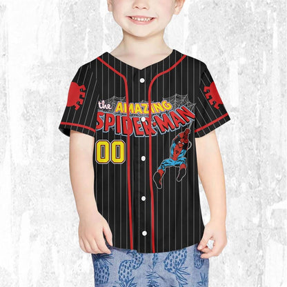 Personalize The Amazing Spider-Man Uniform Baseball Style Black, Superhero Jersey Team, Hero Jersey Gift, Spider-Man Baseball Team Outfit