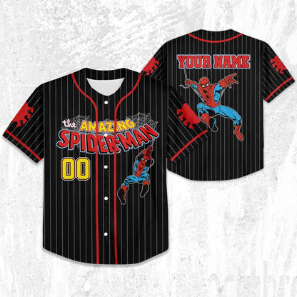 Personalize The Amazing Spider-Man Uniform Baseball Style Black, Superhero Jersey Team, Hero Jersey Gift, Spider-Man Baseball Team Outfit