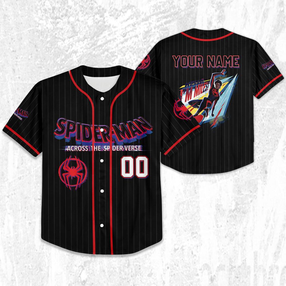 Personalize Spider Man Across The Spider-Verse Hello I'm Miles, Superhero Jersey Team, Spider-Man Baseball Team, Disney Baseball Jersey
