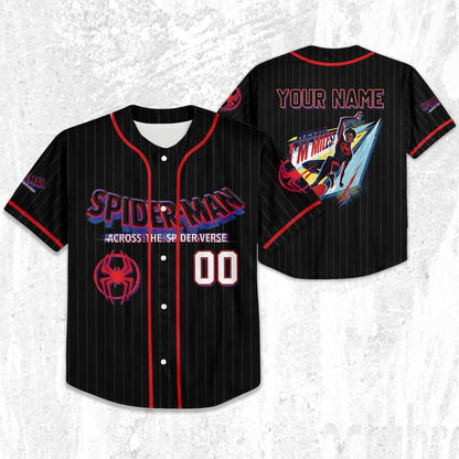 Personalize Spider Man Across The Spider-Verse Hello I'm Miles, Superhero Jersey Team, Spider-Man Baseball Team, Disney Baseball Jersey