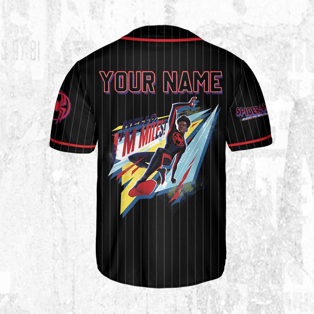 Personalize Spider Man Across The Spider-Verse Hello I'm Miles, Superhero Jersey Team, Spider-Man Baseball Team, Disney Baseball Jersey