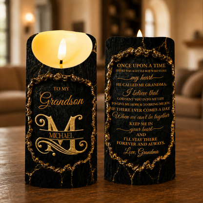 To My Grandson Once Upon A Time Golden Alphabet Art - Personalized Custom LED Candle - GSN110_LECA