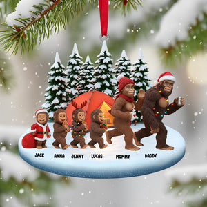 Sasquatch Family Christmas Ornament hanging on tree
