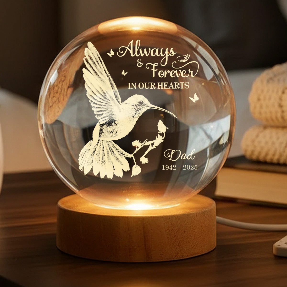 Always With You Hummingbird - Personalized Crystal Ball LED Night Light