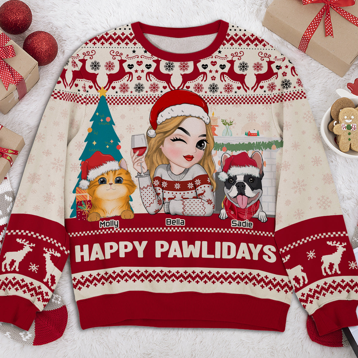 Happy Pawlidays To Fur Mom - Personalized All-Over-Print Sweatshirt