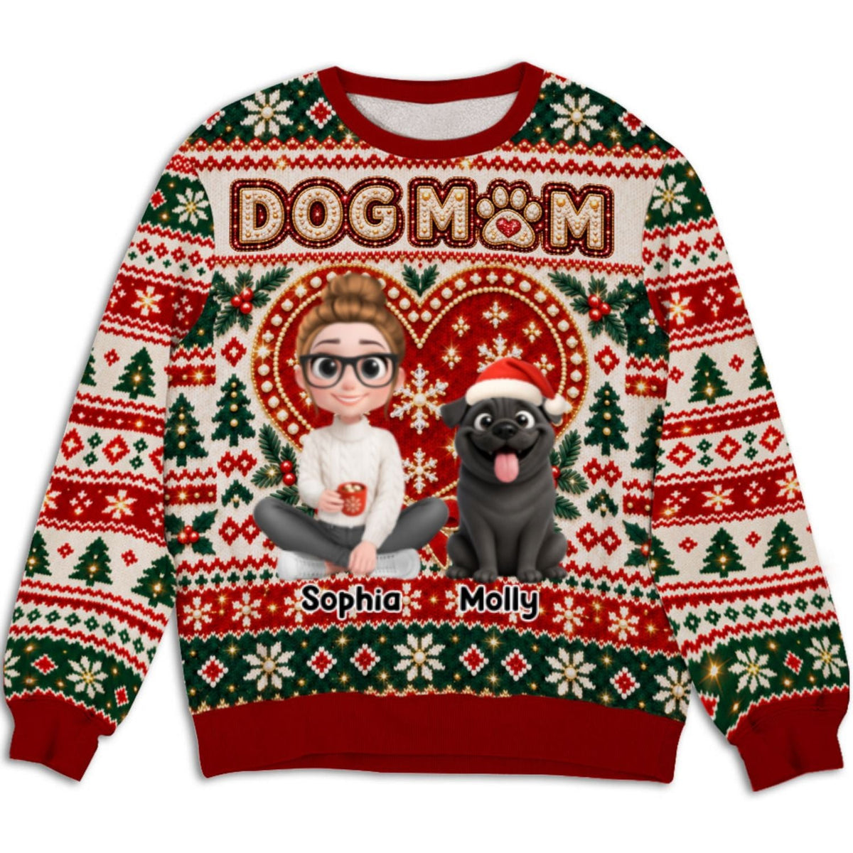 Christmas Dog Mom Forever - Personalized All-Over-Print Sweatshirt