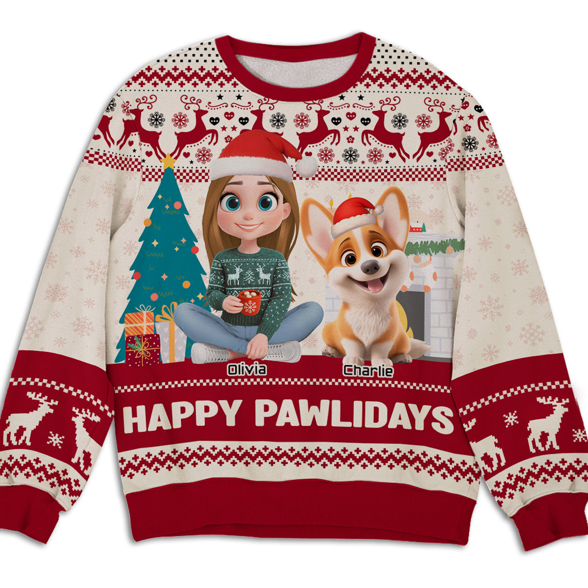 Happy Pawlidays To You Cartoon - Personalized All-Over-Print Sweatshirt
