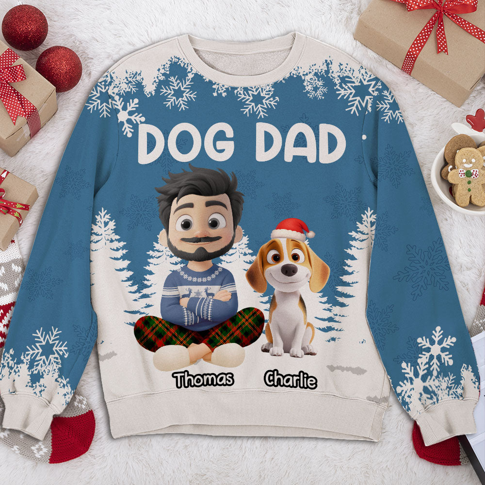 Christmas 2025 Dog Dad - Personalized All-Over-Print Sweatshirt