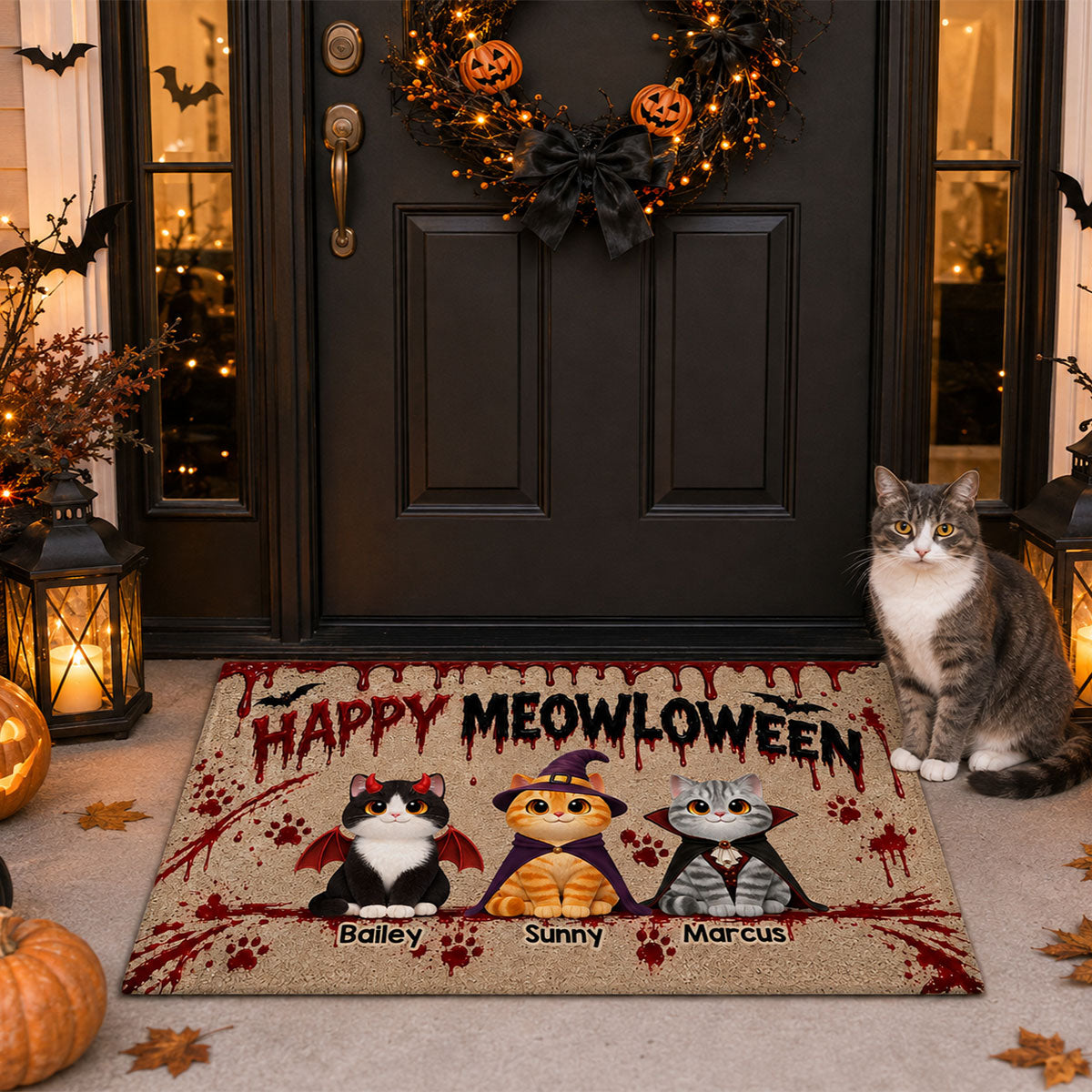 Halloween Horror Theme Beware Of Little Meownsters Cats - Personalized Doormat - Halloween Decor For Cat Lovers