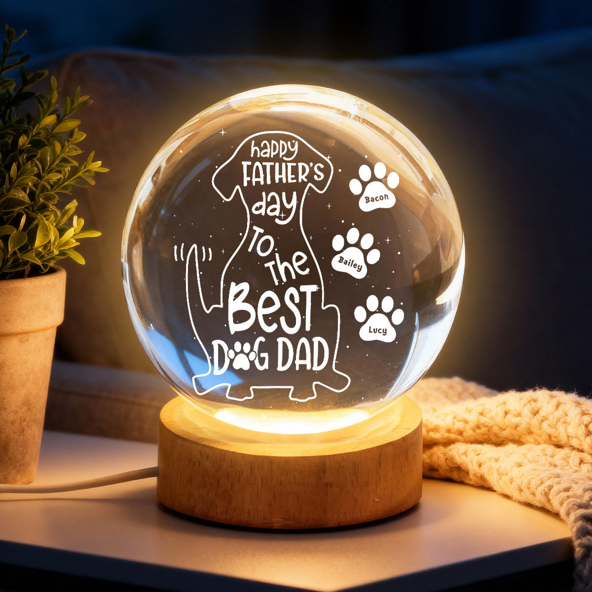Happy Dog Dad - Personalized Crystal Ball LED Night Light