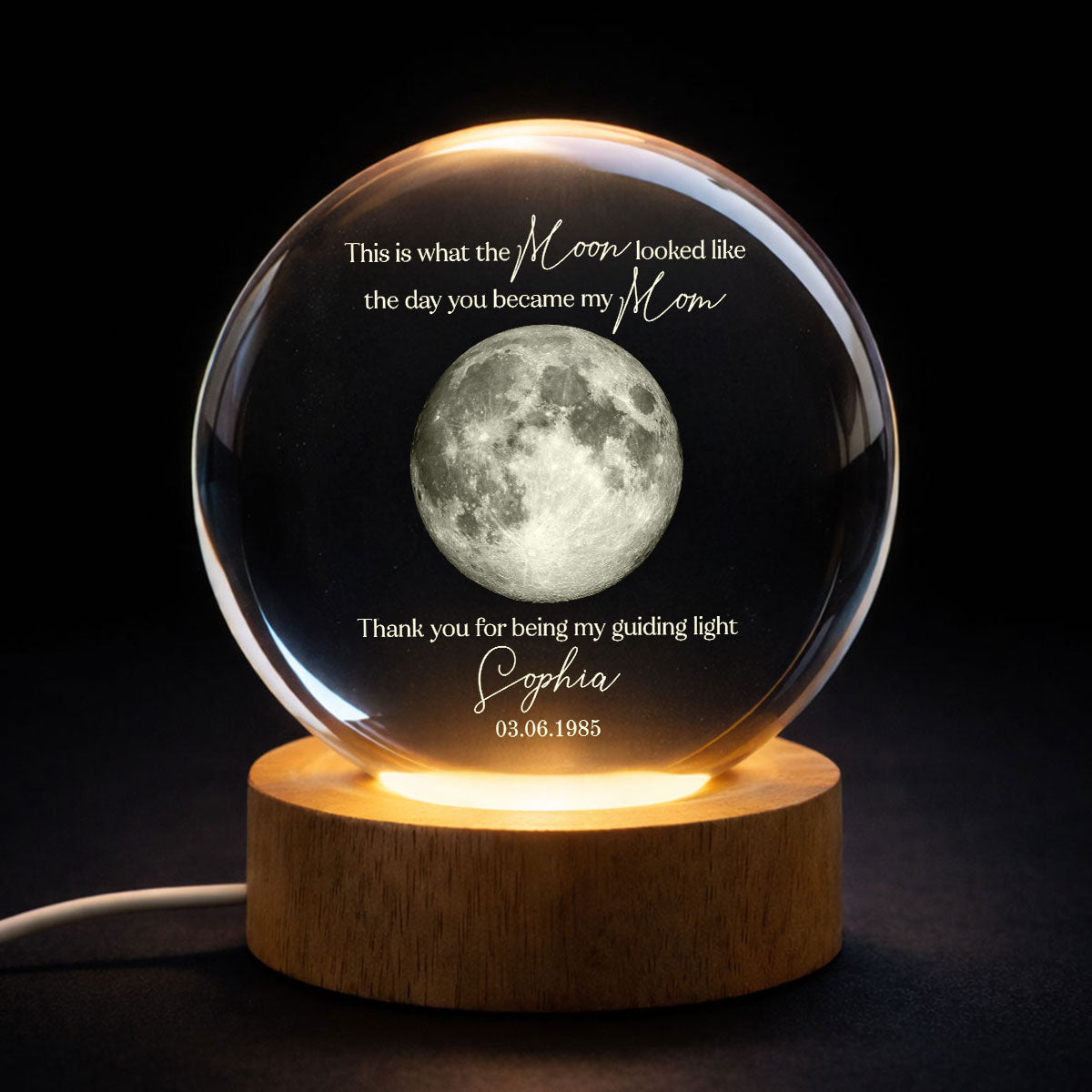 Thank You for Being My Guiding Light Mom - Personalized Crystal Ball LED Night Light
