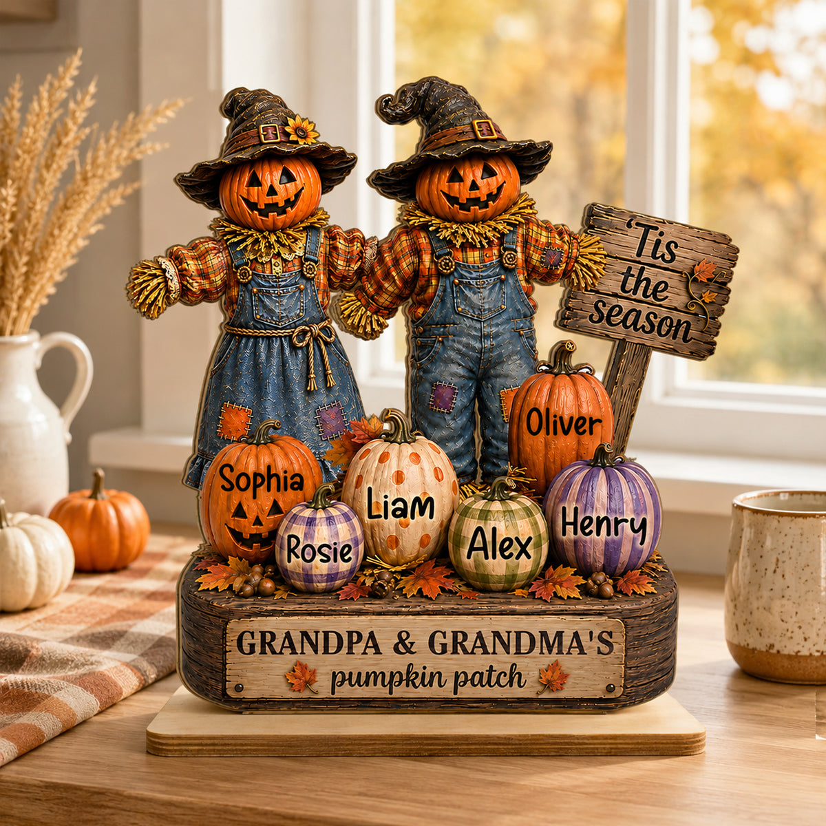 Grandma Grandpa's Pumpkin Patch Scarecrow - Personalized 2-Layered Wooden Plaque - Halloween Fall Decor for Her