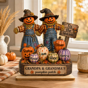 Grandma Grandpa's Pumpkin Patch Scarecrow - Personalized 2-Layered Wooden Plaque - Halloween Fall Decor for Her