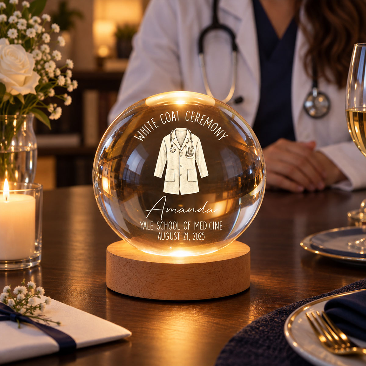 White Coat Ceremony - Personalized Crystal Ball LED Night Light