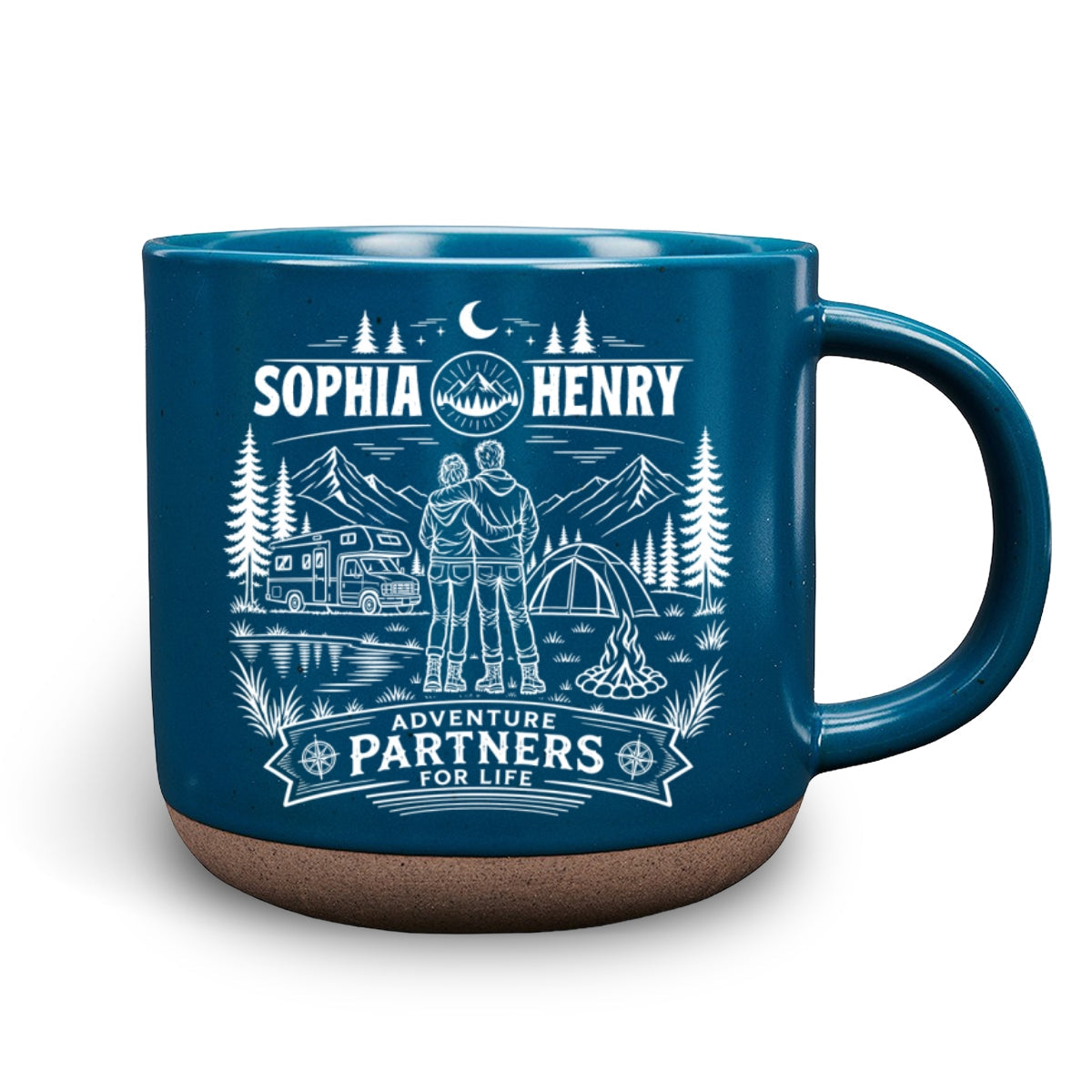 Adventure Partners For Life - Personalized Pottery Mug - Dark Blue