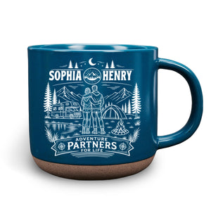 Adventure Partners For Life - Personalized Pottery Mug - Dark Blue