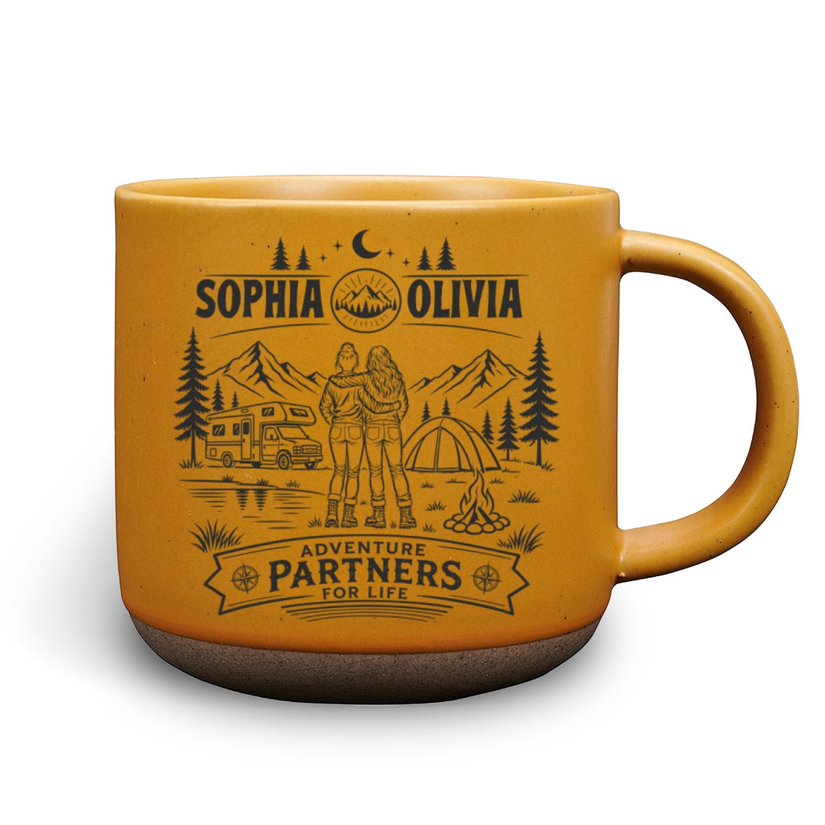 Adventure Partners For Life - Personalized Pottery Mug - Yellow