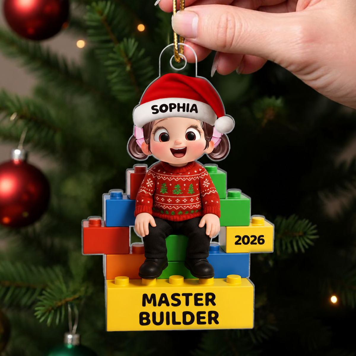 Little Kid Master Builder personalized acrylic ornament