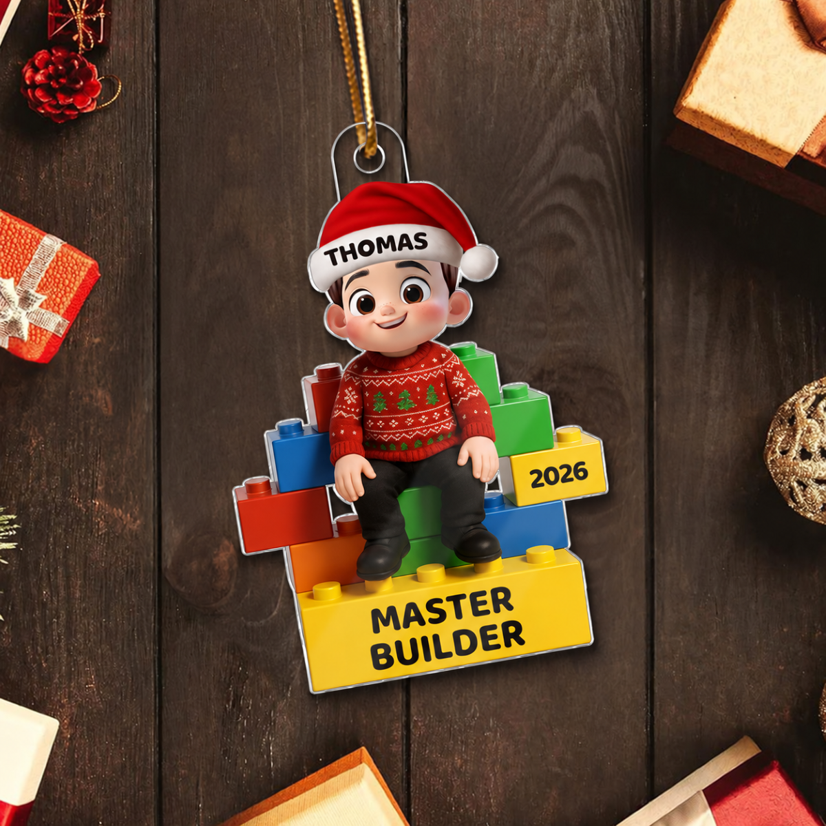 Little Kid Master Builder personalized acrylic ornament