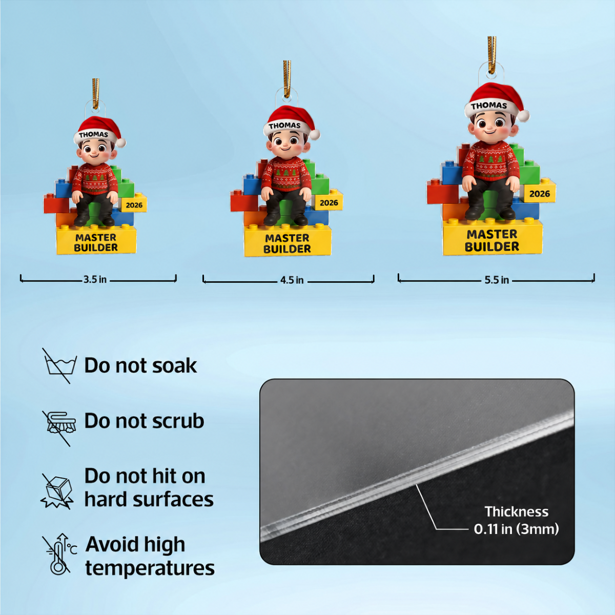 Little Kid Master Builder personalized acrylic ornament